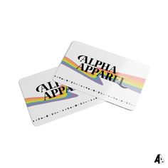 two white business cards with the words alphia apal and rainbow on them