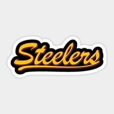 the word steeles in yellow and black on a white background