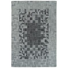 a gray rug with black and white squares on the bottom, one square in the middle