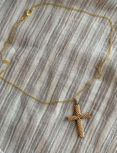 Beaded cross necklaces made with Japanese delica beads and hung from chains. Beaded Cross Necklace, Cross Necklaces, Beaded Cross, Delica Beads, Beaded Necklaces, Chain Styles, Delicate Bracelet, Cross Necklace, Handmade Items