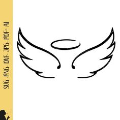 an angel wing is shown with the words in black and white, on a yellow background