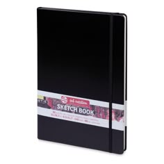 a black sketch book on a white background