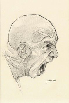 a drawing of a man's head with his mouth open