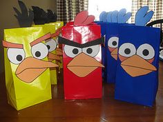 three paper bags with angry birds on them