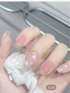 Douyin Nails Pink Short, Douyin Nails Short, Cute Korean Nail Art, Korean Manicure, Press On Nails Tips, White French Nails, Rainbow Nail Art, Nails Ballerina, Long Stiletto Nails