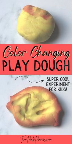 text that says Color Changing Play Dough  super cool experiment for kids! above and below are photos of the play dough Play Dough Homemade, Best Playdough Recipe, Diy Playdough, Cool Experiments, Playdough Activities, Cloud Dough, Playdough Recipe