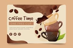 coffee time banner with cups and beans