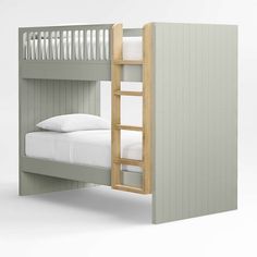 a bunk bed with a ladder to the top and mattress below it, against a white background