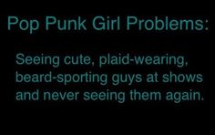 the words pop punk girl problems are shown in blue and green on a black background