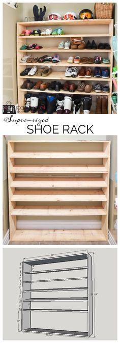 the shoe rack is made out of wooden slats