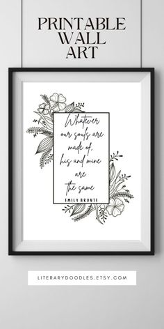 the printable wall art is displayed in black and white