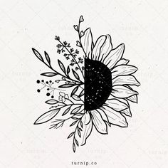 Half Sunflower, Sunflower Svg, Soyut Sanat Tabloları, Pola Sulam, Sunflower Tattoo, 수채화 그림, Flower Clipart, Wild Flower, Line Art Drawings