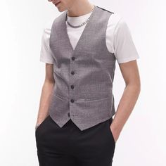 Nwot - My Hubby Had To Buy This Vest For A Groomsman Outfit But The Wedding Never Happened! The Front Is A Textured Grey Fabric; The Back Is A Similar Light Grey Color But In A Satin Fabric. Grey Vest Outfit Mens, Bloodborne Outfits, Grey Suit Vest, Men Outfits Aesthetic, Waistcoat Men, Groomsmen Outfits, Blazer Vest, Mens Short Sleeve Shirt