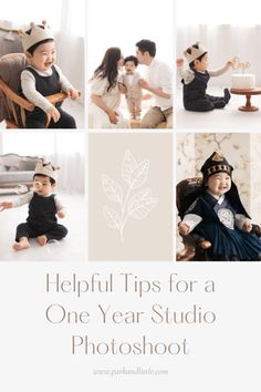 a collage of photos with the words helpful tips for a one year studio photo shoot