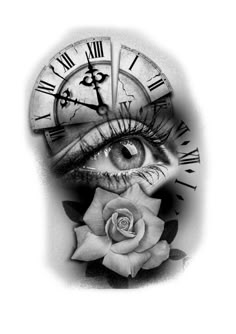 an eye with clock and rose on it