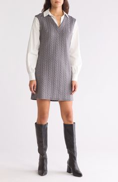 Eliza J Long Sleeve Twofer Shirtdress available at #nordstromrack Cozy Style, Daytime Dresses, Eliza J, Knit Pattern, Shirtdress, Cozy Fashion, Top 100, Knit Patterns, Cable Knit