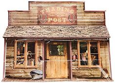 an old western store with horses and saddles on the front porch, painted in watercolor