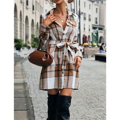 Elevate Your Style Game With This Long Plaid Printed Shacket Jacket. This Versatile Midi-Length Coat Dress Is Designed To Impress, Featuring A Gorgeous Multicolored Plaid Print, Lapel Collar And Distinctive Flap Pockets. The Detachable Adjustable Belt Cinches Your Waist Perfectly, Creating A Flattering Silhouette That's Sure To Turn Heads. Whether You're Layering Up For The Cooler Months Or Adding A Stylish Touch To Your Ensemble, This Shacket Trench Coat Is The Ultimate Go-To Piece. With Its On Plaid Outerwear, Long Coat Women, Belt Length, Plaid Dress Shirt, Belted Shirt Dress, Plaid Coat, Belted Jacket, Belted Coat, Woolen Coat