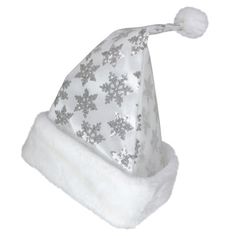 Bring the magic of winter indoors with this charming holiday hat. The festive design is perfect for spreading cheer. Crafted from soft material for a comfortable fit. Northlight Seasonal Color: White/Silver | Northlight Seasonal Snowflake Christmas Santa Hat Costume Accessory - Medium 14.0 H x 12.0 W x 12.0 D in gray / white / brown in White / Silver | 14" H X 12" D | Wayfair Christmas Santa Hat, Holiday Hats, Snowflake Christmas, White Snowflake, Holiday Wardrobe, White Faux Fur, Mesh Overlay, Season Colors, Christmas Santa