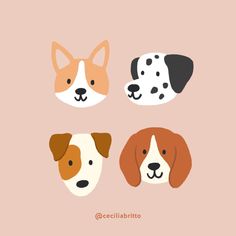 three dogs with different faces on a pink background