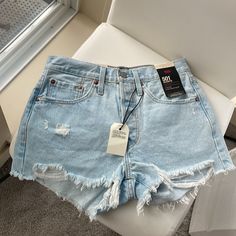 Levi’s Shorts Size 26 Light Wash Rips In Front High Rise Brand New Nwt Light Wash High-waisted Jean Shorts, Trendy Levi's High-rise Jean Shorts, Levi’s Shorts, Levi's High-waisted Light Wash Shorts, Jean Short Shorts, Levi's High-waisted Blue Jean Shorts, Cute Jean Shorts, Shorts Levis, Levis Shorts