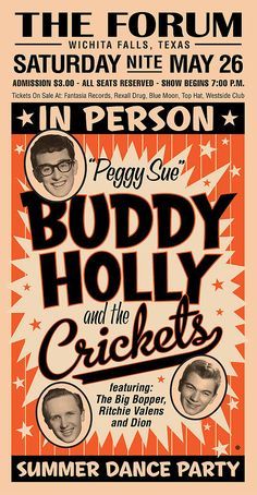 the poster for buddy holly and the crickets at the forum theatre in london, england