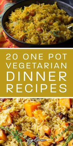 two pictures with different types of food in them and the words, 200 one pot vegetarian dinner recipes