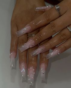 Airbrush Nails, Jelly Nails, Pink Acrylic, Sparkly Nails, Girls Nails, Square Acrylic Nails