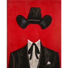 a painting of a man wearing a suit and tie with two hats on his head