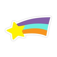 a rainbow sticker with a star in the center and a yellow star on top