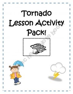 the tornado lesson activity pack is shown with an image of a person holding an umbrella