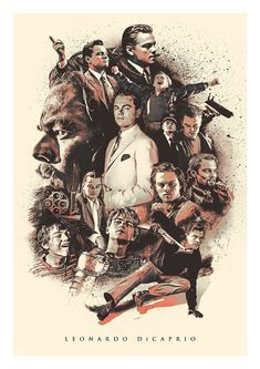 the poster shows many different actors and their roles, including one man in a suit