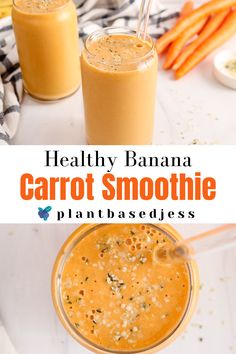 healthy banana carrot smoothie recipe with text overlay