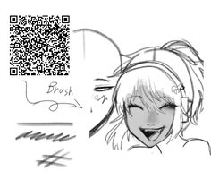 a drawing of a girl with her eyes closed and headphones on, next to a qr code