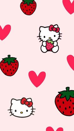 hello kitty wallpaper with hearts and strawberries