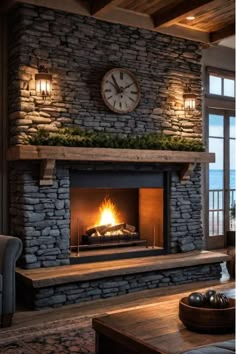 Rustic Fireplace Ideas, Stone Fireplace Decor, Rustic Fireplace Decor, Grey Stone Fireplace, Stone Fireplace Makeover, Lip Plumper Gloss, Stacked Stone Fireplaces, Rustic Fireplace