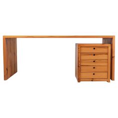 a wooden desk with two drawers on it