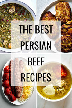 Grid of four Persian beef dishes with text overlay Lebanese Beef Recipes, Persian Stew Recipes, Persian Ground Beef Recipes, Persian Beef, Food Persian, Arabian Recipes, Parisian Food, Jordanian Food