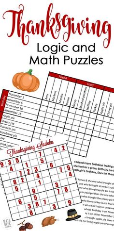 a printable thanksgiving math puzzle with pumpkins and other items on the page,