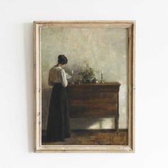 a painting of a woman standing in front of a piano