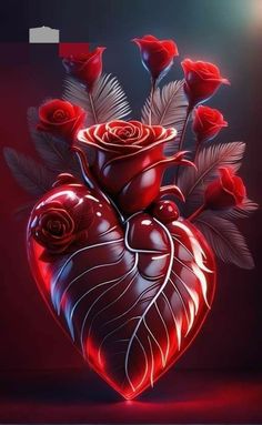 a painting of a heart with roses on it