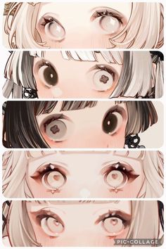 three different anime eyes with long eyelashes