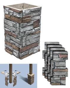 a bunch of different types of bricks and poles