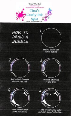 the instructions for how to draw a bubble in chalk and watercolor on black paper