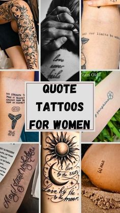 many different tattoos are shown with the words in each one's upper and lower arm