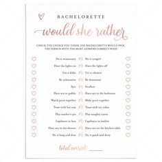 Naughty Would She Rather Bachelorette Game Rose Gold by LittleSizzle Hens Night Games, Would She Rather Game, Bachelorette Party Games Drinking, Bachelorette Game, Rose Gold Bride, Gold Bachelorette, Would She Rather, Gold Drinks, Hen Party Games