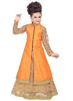 Orange Benarasi Silk Long Choli Lehenga Indian Dresses For Kids, Long Choli Lehenga, Indian Dresses Online, Girls Dresses Online