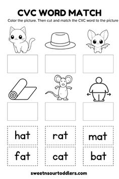 the cvc word match worksheet with pictures to help students learn how to read and