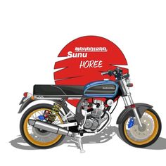 a drawing of a motorcycle parked in front of a red sign that says summer force