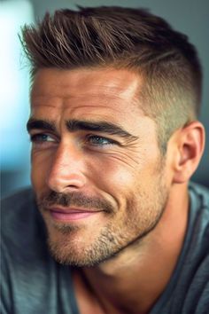 This classic crew cut is a testament to timeless style, paired impeccably with a neatly groomed beard. The hair is trimmed short and styled with a slight tousle for a touch of modern texture, creating a look that’s as suave as it is straightforward. Click here to see more modern short hairstyles for men. Very Short Hair Men, Men Fade Haircut Short, Mens Haircuts Short Hair, Short Hairstyles For Men, Modern Short Hairstyles, Stylish Short Haircuts, Mens Hairstyles Thick Hair, Men's Short Hair, Short Beard